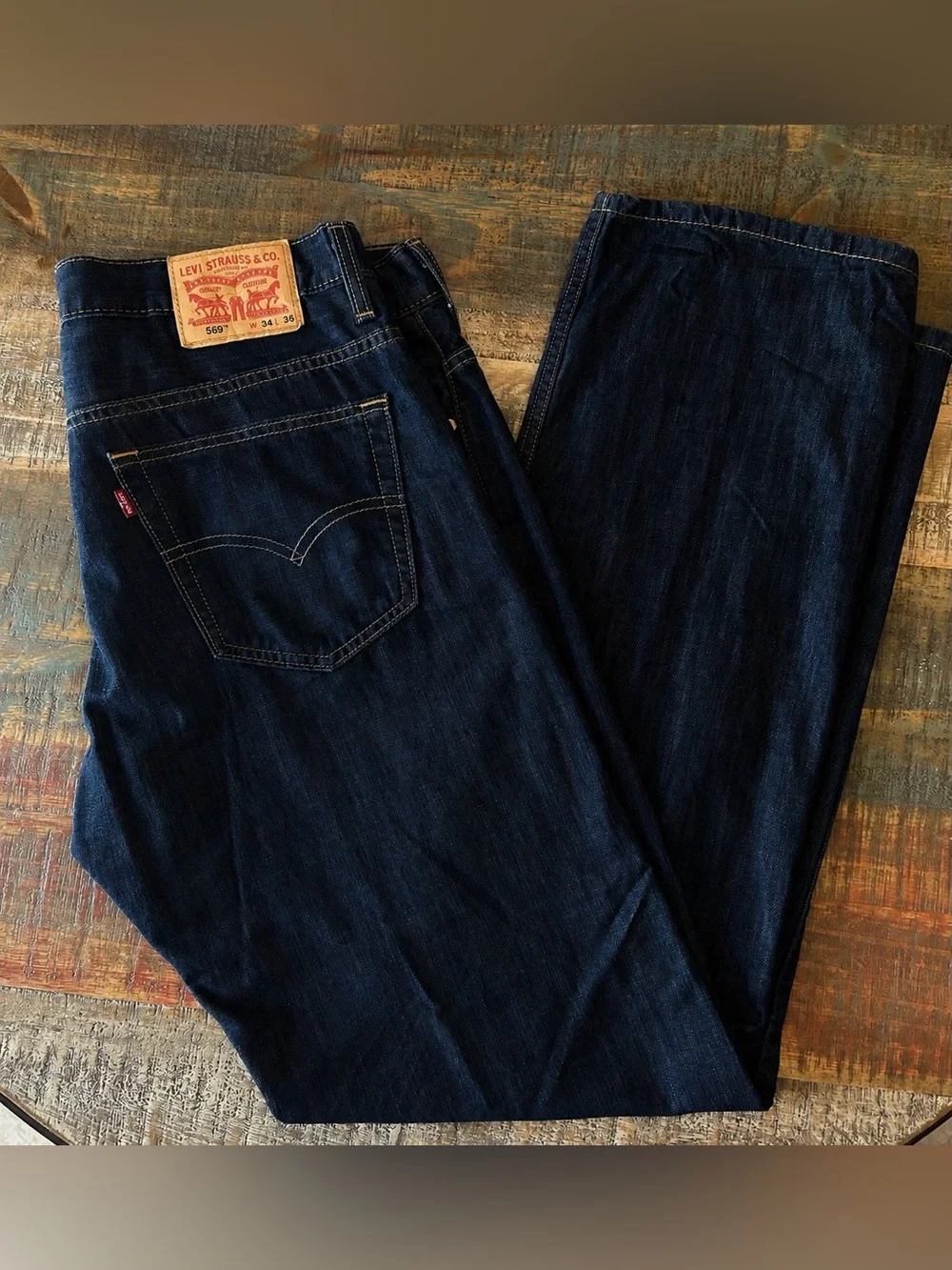 Levi's 569 Men’s Jeans Loose Straight Fit - Dark Blue Denim Casual 34W X 36L
